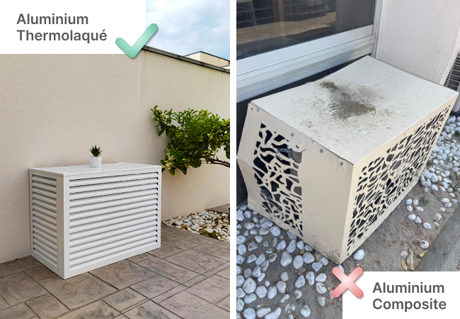 Différence entre un cache clim en aluminium thermolaqué et composite
